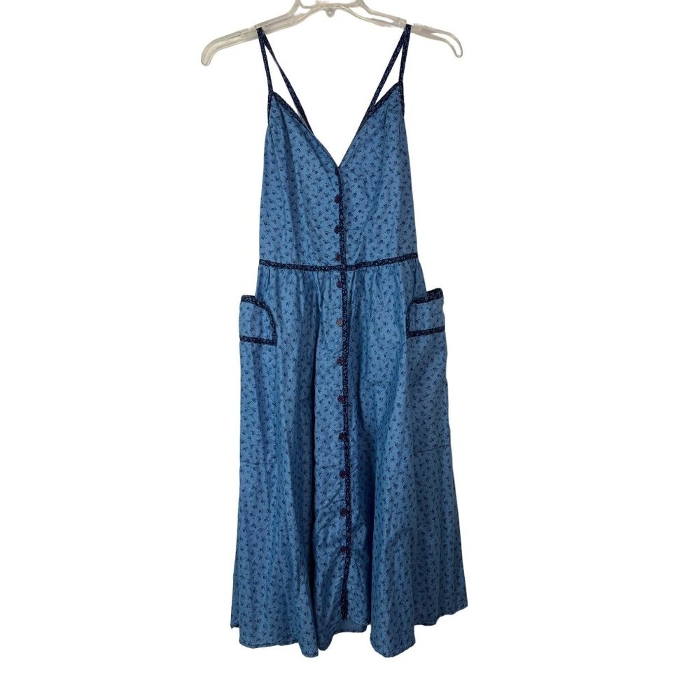 Gunne Sax by Jessica McClintock Blue Dress Floral Jumper Summer